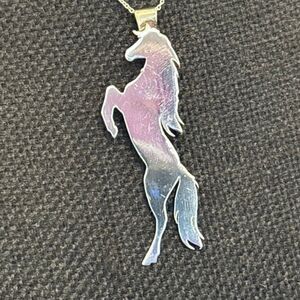 Sterling Silver Mustang Necklace, Horse Pendant, NEW, 2.25”, Handmade